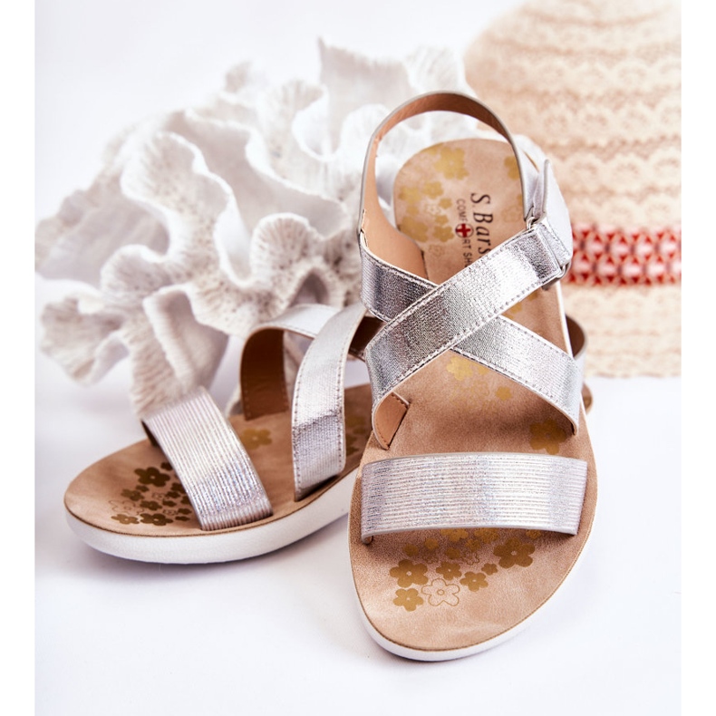 S.Barski Sandalias Infantiles Con Velcro Alise Plata 2