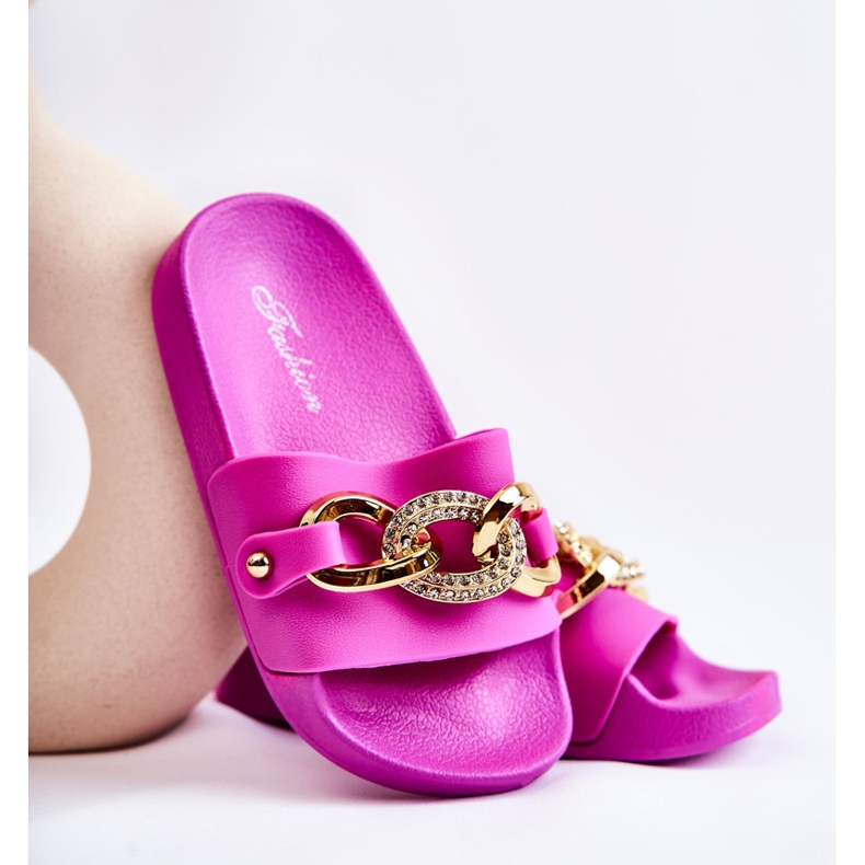 FK1 Pantuflas Infantiles De Goma Con Cadena Decorativa Fucsia Suzie rosa 1