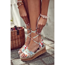 FS3 Sandalias De Mujer Alpargatas Atadas Con Flores Lamour Blancas blanco multicolor 2