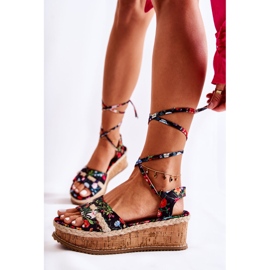 FS3 Alpargatas Sandalias Atadas De Mujer Con Flores Negras Lamour negro multicolor 4