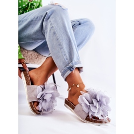 PS1 Pantuflas Mujer Ante Flor Decorativa Gris Alimos 6