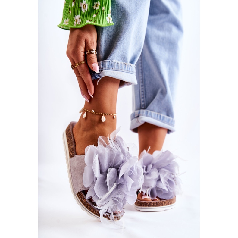 PS1 Pantuflas Mujer Ante Flor Decorativa Gris Alimos 1