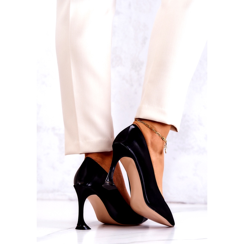 S.Barski Pombas de mujeres en tacones negros ecológicos de cuero ecológico incoloro 3