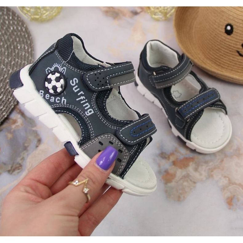 Sandalias velcro NEWS Jr EU651A azul marino-gris 1