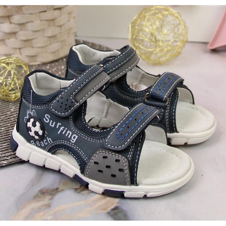 Sandalias velcro NEWS Jr EU651A azul marino-gris 2