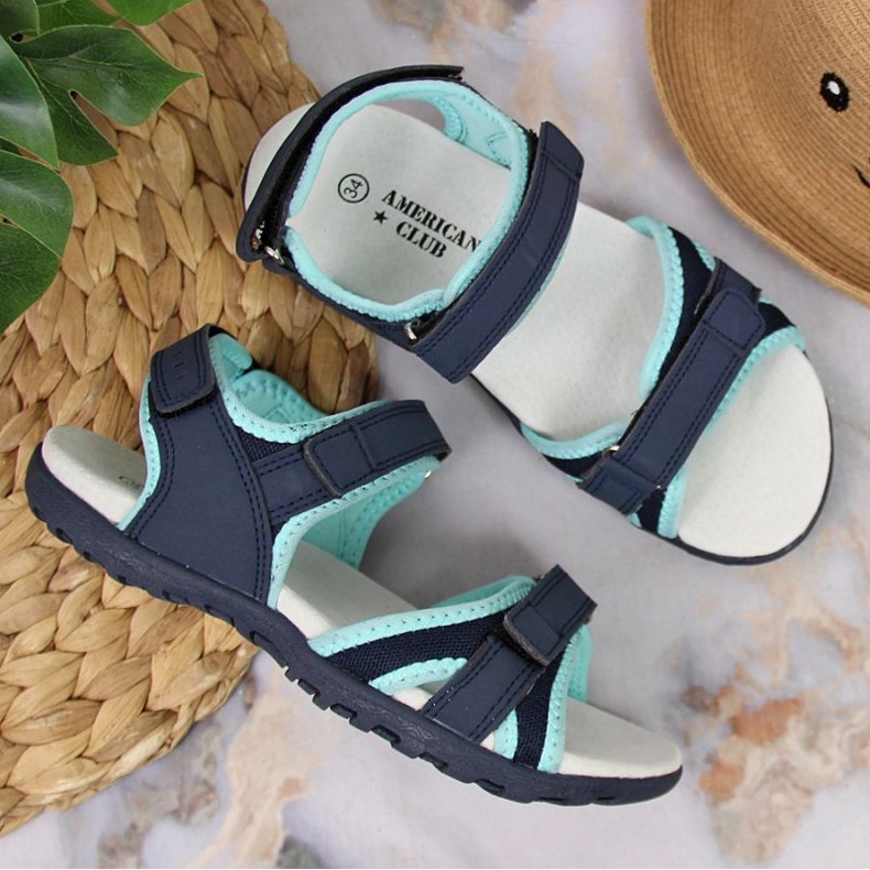 Sandalias velcros American Club Jr AM898B azul marino-menta 2