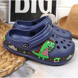 Zapatillas de casa American Club Jr.AM900B azul marino con dinosaurio 1