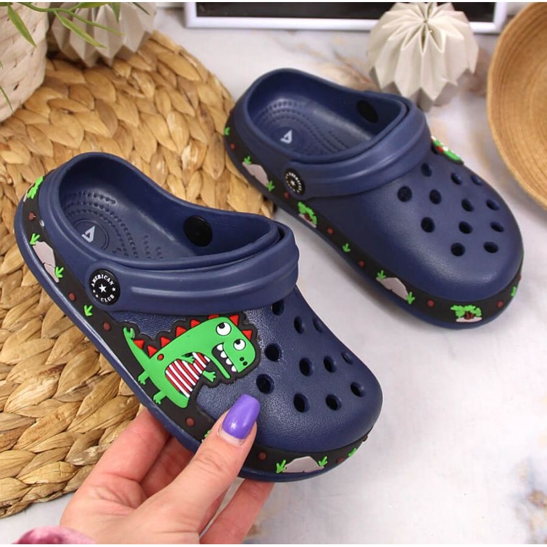 Zapatillas de casa American Club Jr.AM900B azul marino con dinosaurio 2