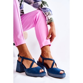 Sandalias De Gamuza En Un Tacón Masivo Maciejka 05543-17 Azul Marino 2