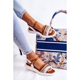 Sandalias de mujer de cuero de moda Maciejka 05561-11 Blanco multicolor 7