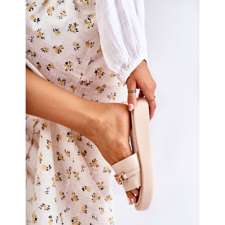 S.Barski Pantuflas Megosa Beige De Moda Con Cadena 1