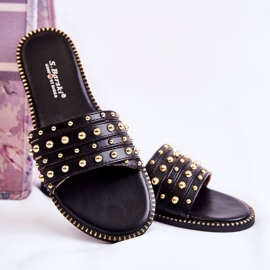S.Barski Pantuflas De Mujer De Piel Con Adorno Brien Negro 4