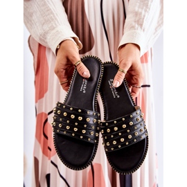 S.Barski Pantuflas De Mujer De Piel Con Adorno Brien Negro 5