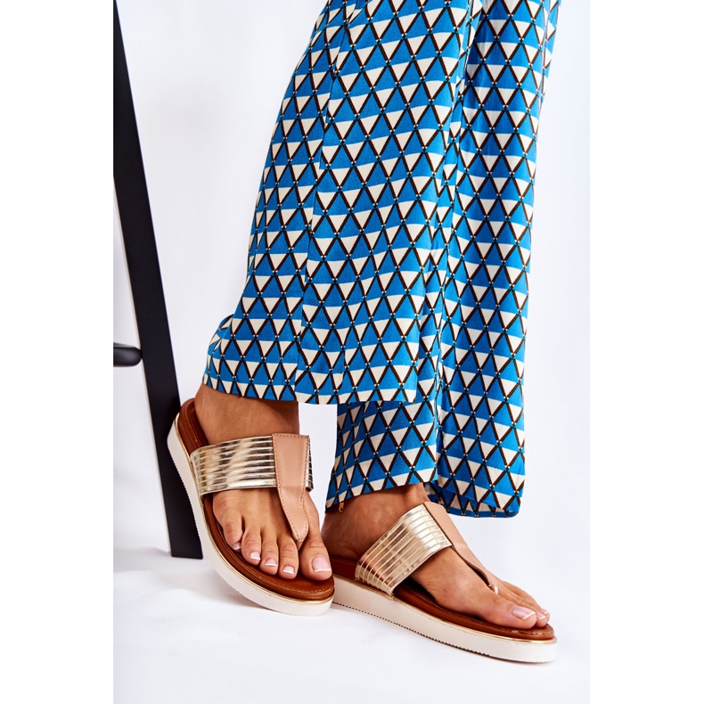 Pantuflas De Mujer Chanclas En La Plataforma Morissa Beige-Oro marrón dorado 1