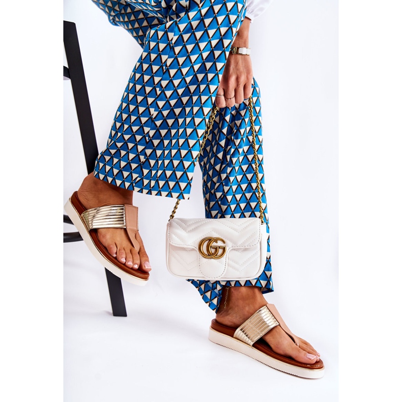 Pantuflas De Mujer Chanclas En La Plataforma Morissa Beige-Oro marrón dorado 2