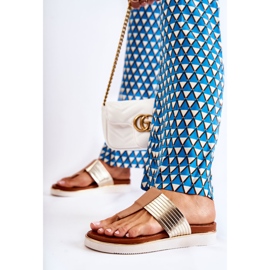 Pantuflas De Mujer Chanclas En La Plataforma Morissa Beige-Oro marrón dorado 4