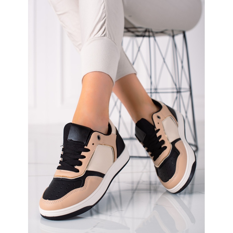 SHELOVET Sneakers de mujer bicolor beige negro 1