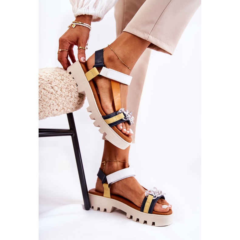 Sandalias Piel Con Velcro Maciejka L5009-02 Azul Marino-Blanco 2