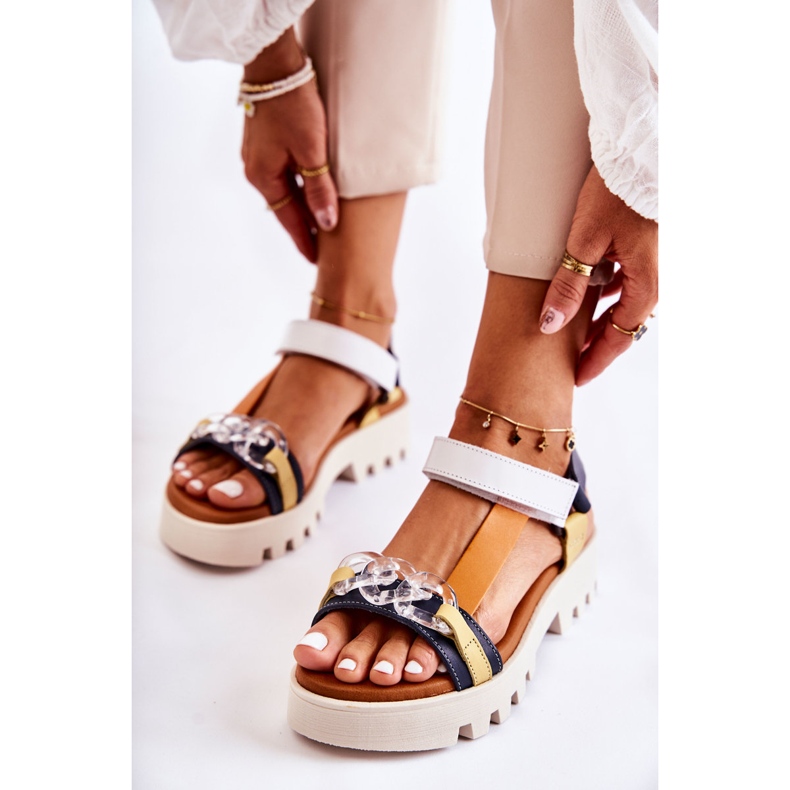 Sandalias Piel Con Velcro Maciejka L5009-02 Azul Marino-Blanco 1