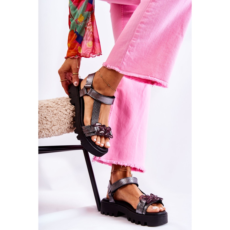 Sandalias De Piel Con Velcro Maciejka L5009-41 Plata Oscuro 1