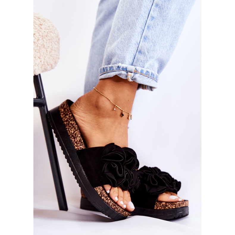 PS1 Pantuflas De Mujer En Ante Con Adorno Nemis Negro 1