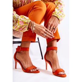 Sandalias De Mujer De Ante Con Tacón Naranja Marconi 2