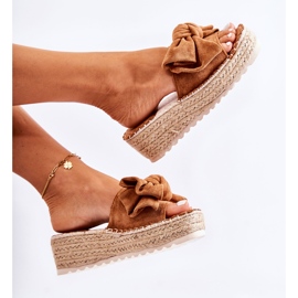 PG2 Pantuflas De Mujer En Una Cuña Con Lazo, Marrón Tayla 6