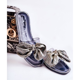 Pantuflas Mujer De Goma Con Lazo Negro-Gris Meriden 1