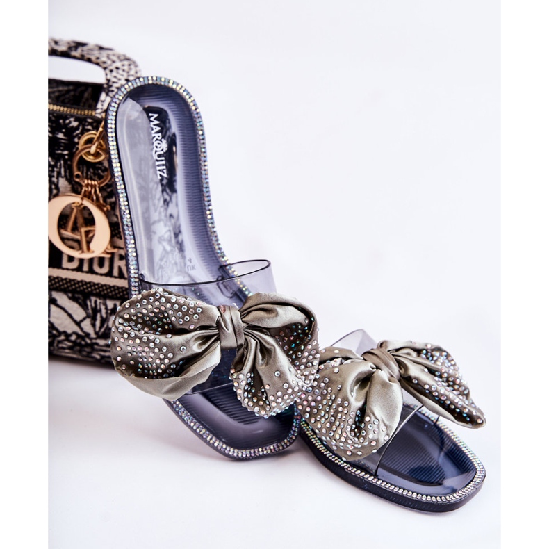 Pantuflas Mujer De Goma Con Lazo Negro-Gris Meriden 1