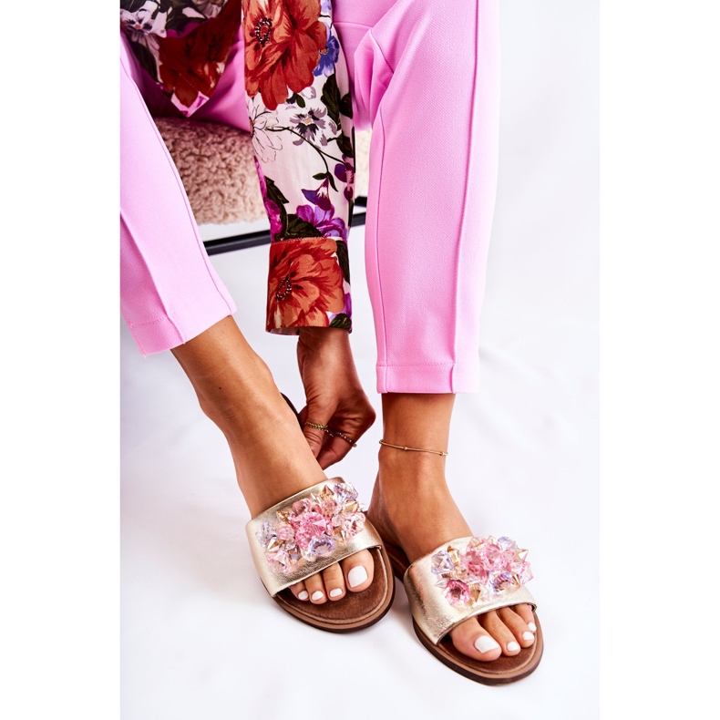 Pantuflas De Mujer En Piel Con Adorno Dorado Nicole 2726 2