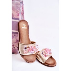 Pantuflas De Mujer En Piel Con Adorno Dorado Nicole 2726 6