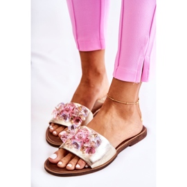 Pantuflas De Mujer En Piel Con Adorno Dorado Nicole 2726 4
