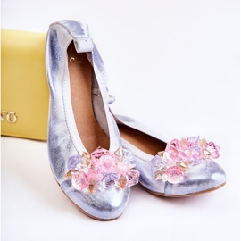Bailarinas Mujer Piel Con Cristales Nicole 2749 Blanco-Azul 5