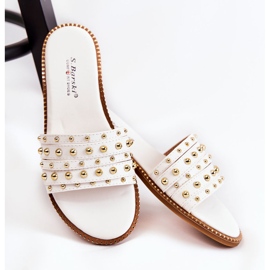 S.Barski Pantuflas De Mujer De Piel Con Adorno Brien Blanco 6