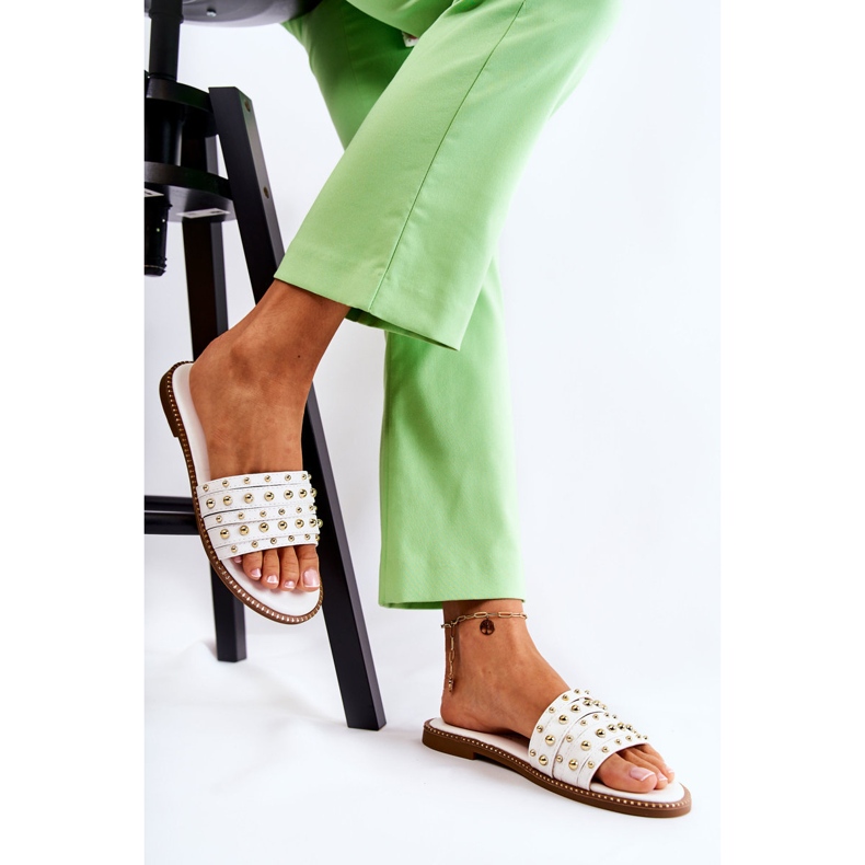 S.Barski Pantuflas De Mujer De Piel Con Adorno Brien Blanco 1