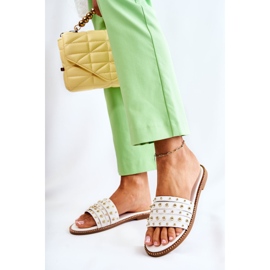 S.Barski Pantuflas De Mujer De Piel Con Adorno Brien Blanco 3