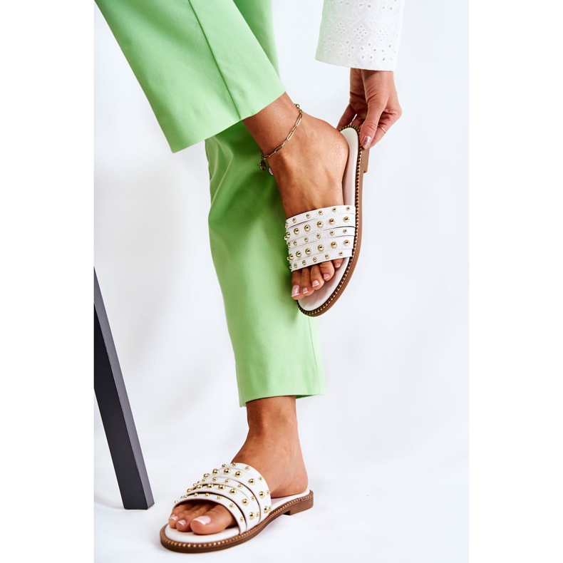 S.Barski Pantuflas De Mujer De Piel Con Adorno Brien Blanco 2