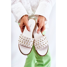 S.Barski Pantuflas De Mujer De Piel Con Adorno Brien Blanco 7