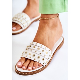 S.Barski Pantuflas De Mujer De Piel Con Adorno Brien Blanco 5