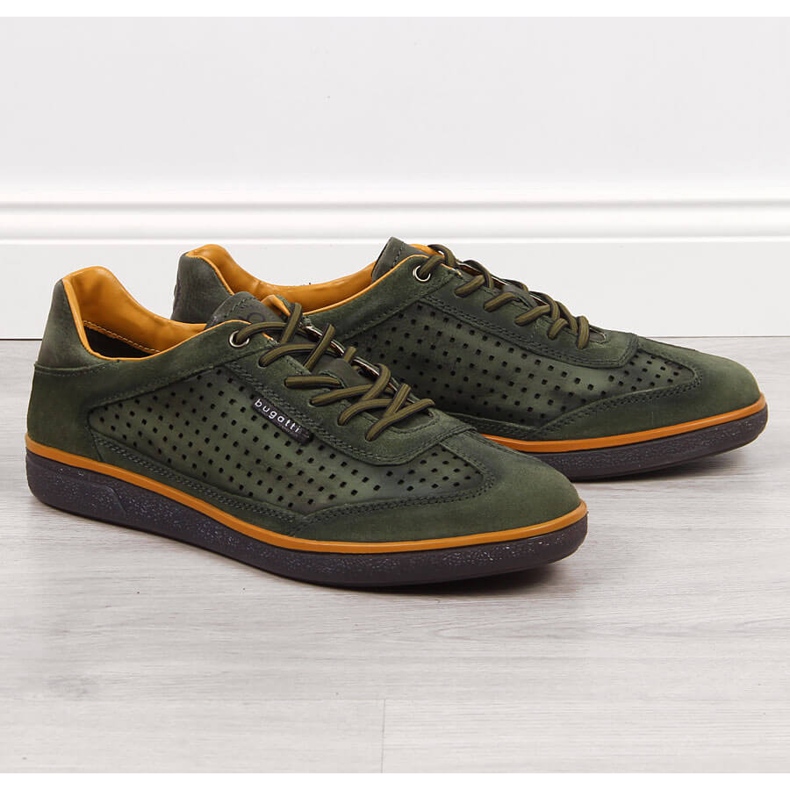 Zapatos verdes de piel calada para hombre Bugatti JJ153022 1