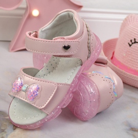 Sandalias niña con velcro y lazo rosado 3
