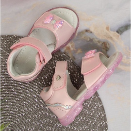 Sandalias niña con velcro y lazo rosado 4