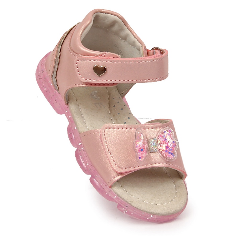 Sandalias niña con velcro y lazo rosado 1