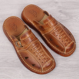 Babuchas hombre EKO piel calada marrón 4