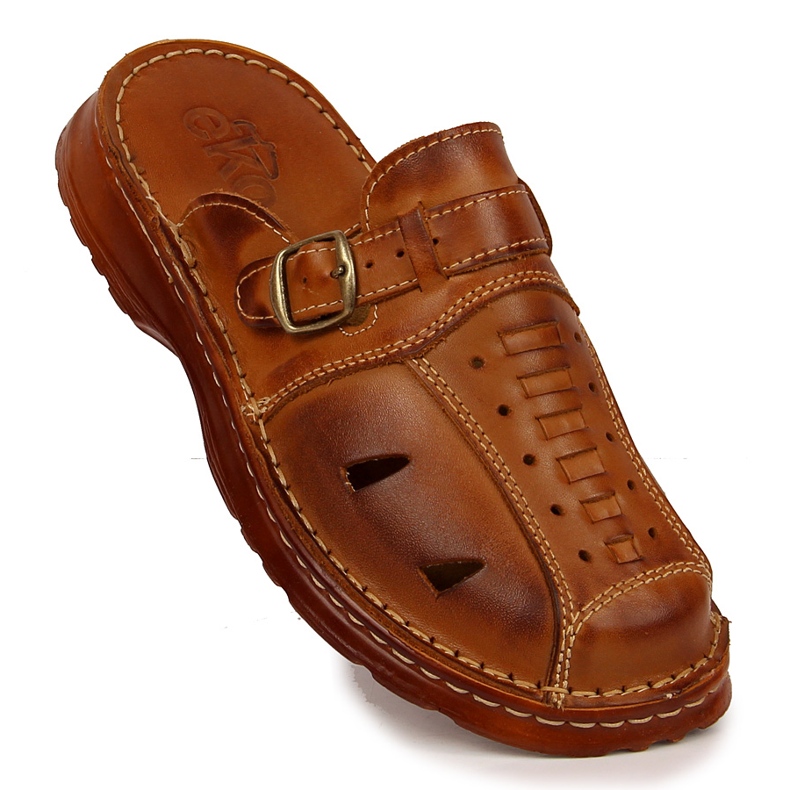 Babuchas hombre EKO piel calada marrón 1 Babuchas hombre EKO piel calada marrón 1