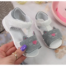 Sandalias niña gatitos con velcro Kornecki 6859 plata gris 2