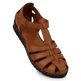 Sandalias de mujer de piel marrón con velcro T.Sokolski 1