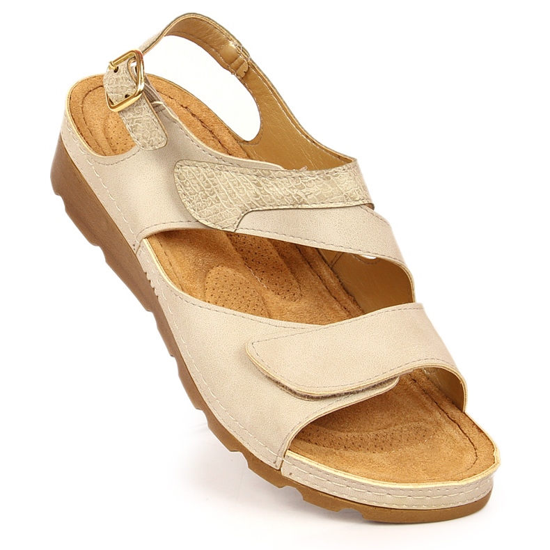 Sandalias mujer con velcro en cuña beige Vinceza 1