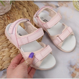 American Club sandalias rosas con velcros para niña rosado 2