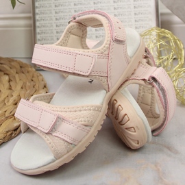 American Club sandalias rosas con velcros para niña rosado 4